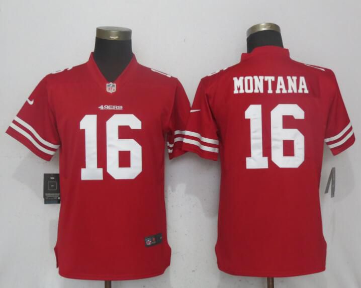 Women San Francisco 49ers 16 Montana Red Vapor Untouchable Player Nike NFL Jerseys